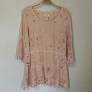 Sundance Floral Embroidered Boho Tunic 100% Cotton Eyelet‎ Fairy M